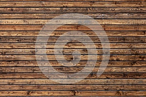 Shabby wooden wall background. Texture of obsolete carpentry wooden boards, panel. Vintage brown wood floor. Wooden