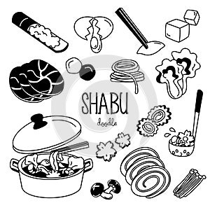 Shabu menu doodle. Hand drawing styles for shabu menu