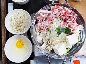 Shabu shabu raw ingridient food in pot