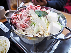 Shabu shabu raw ingridient food in pot