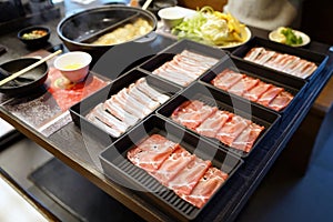 Shabu Shabu Sukiyaki - Thinly sliced of raw pork and bacon for hot pot.