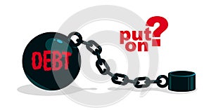 Shackles chain with weight metal ball vector concept isolated on white, concept of addiction or bad problems or debt, freedom and