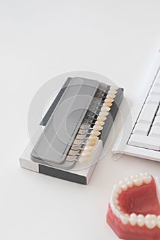 Shade guide to check veneer of tooth crown in a dental laboratory