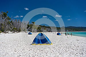 Shade Tents On White Silica Sand Beach In Whitsundays Australia