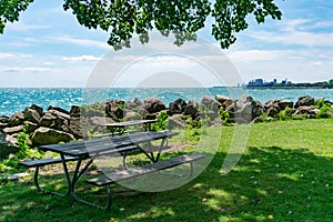 Shaded Picnic Table at a Park along Lake Michigan in Evanston Illinois