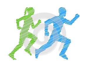 Shaded silhouettes runners. Pencil silhouettes athletes