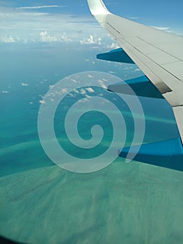 shades of blue over the sand banks, bahamas