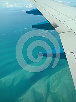 shades of blue from the plane, bahamas