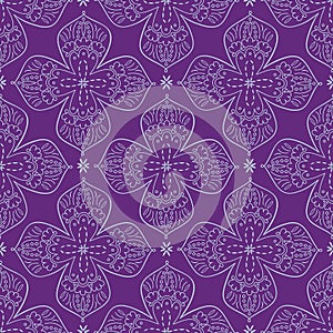 Shades of greying blue stylized lacy contoured flower on purple photo