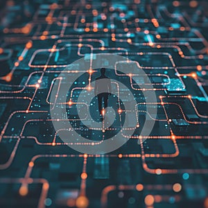 Shadow AI navigating through a labyrinth of data