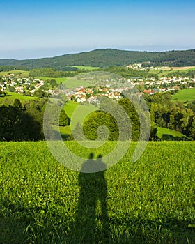 Shadow couple walk in natur, odenwald, hesse, germany