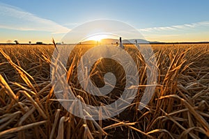 shadow of a flock of geese on a sunlit wheat field