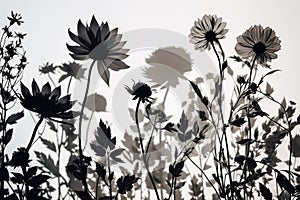 Shadow Flowers On White Background. Generative AI