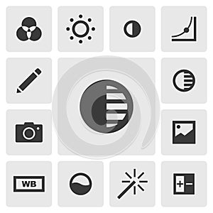 Shadow icon vector design. Simple set of photo editor app icons silhouette, solid black icon. Phone application icons concept