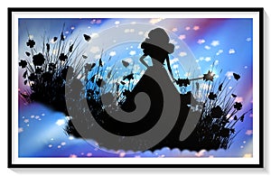 A shadow image of a girl and grass.