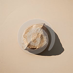 Shadow of Irregular Stone Creating Abstract Geometry on Beige Background
