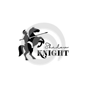 Shadow Knight Silhouette, Horse Warrior Paladin Medieval logo design