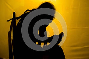 Shadow at look past canvases background.