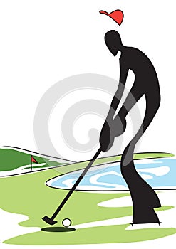 Shadow man playing golf