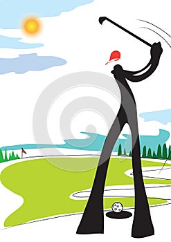 Shadow man playing golf