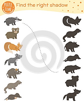 Shadow matching activity for children with woodland animals.