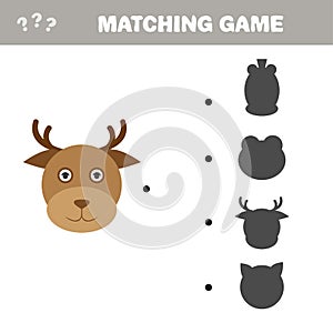 Shadow matching game. Cute little Deer, Find the correct shadow.