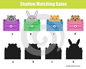 Shadow matching game. Educational children game with animals characters