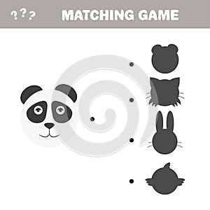 Shadow matching game. Educative game for children - young panda bear