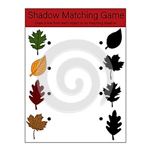 Shadow Matching Game. Fall Leaf Puzzle Game for Kids.