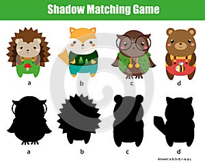 Shadow matching game. Find silhouettes. activity for toddlers and pre school age kids. Animals theme fun page