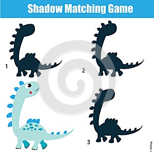 Shadow matching game. Kids activity with dinosaur