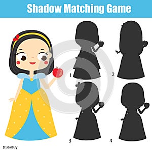 Shadow matching game. Kids activity with Snow White chaarcter