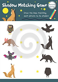 Shadow matching game nocturnal animal