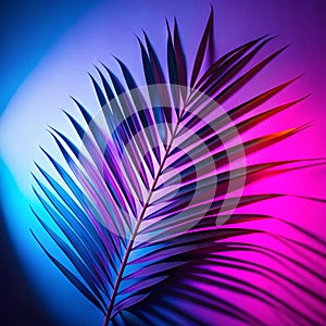 Shadow from palm leaf in neon light