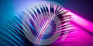 Shadow from palm leaf in neon light