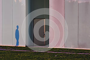 Shadow of people projected on the bus station of Pamplona, Spain