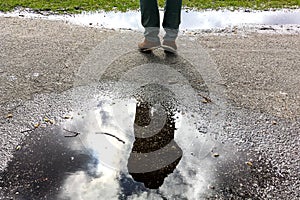 The shadow reflected in the puddle photo