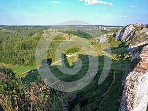 The shadow of Ruins of Olsztyn castle on trail of Eagles` nests.