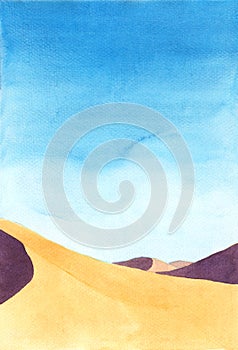 Shadow on the sand dunes. Watercolor hand painting illustration.