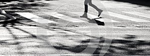 Shadow silhouette of a pedestrian crossing city street