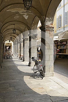 Shadow and sun under arcades, Busseto