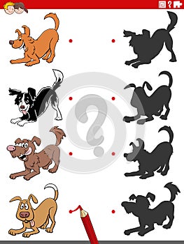 Shadow task with cartoon playful dog characters