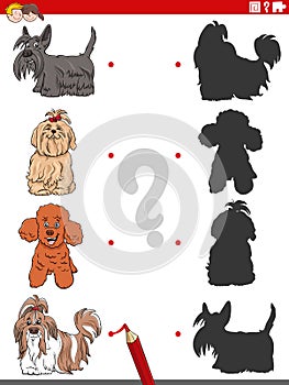 Shadow task with funny comic purebred dog characters