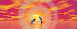Dolphins by sunset - 3D render