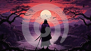 Shadowed Samurai at Sunset