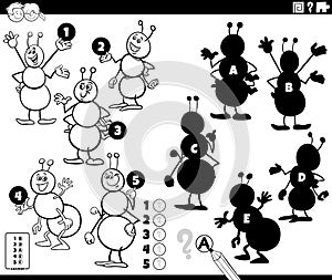 shadows activity with cartoon ants insects coloring page