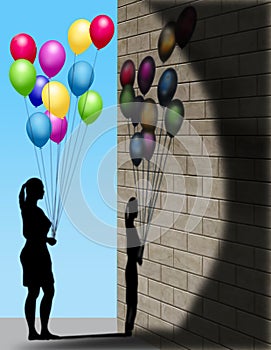 Shadows from balloons transmit color to a wall