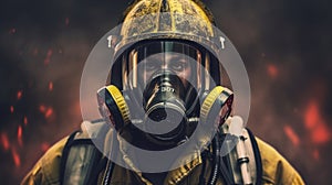 Shadows of Bravery Dramatic Portrait of a Firefighter in Protective Gear. Generative AI