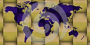 3d blue world map in 3d golden cubes