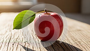 Shadows extend from the apple enhancing its three dimensional appearance